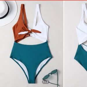Colorblock Tie Front Cut-Out One Piece Swimsuit